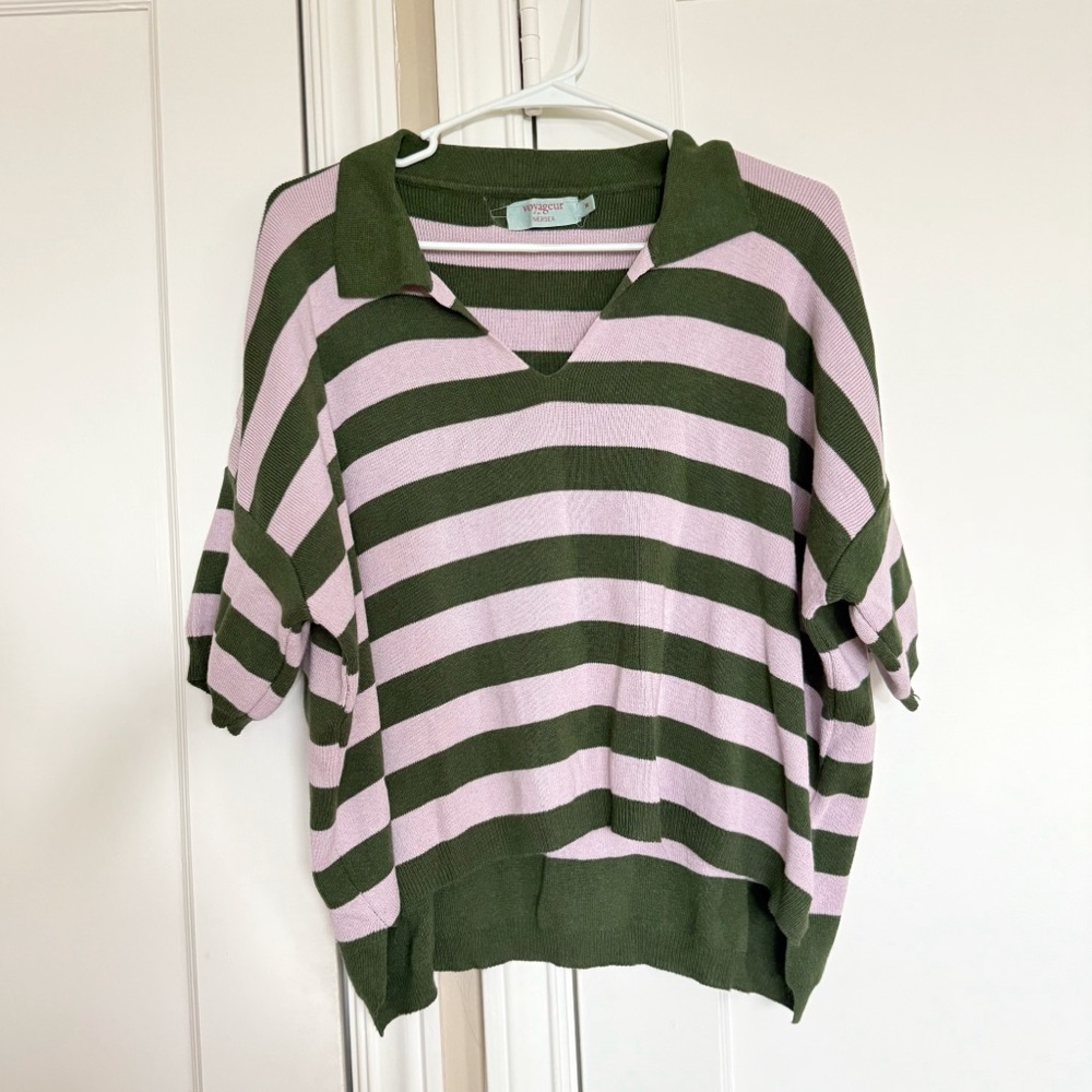 Voyageur By Mersea Green & Pink Stripe Sweater Top